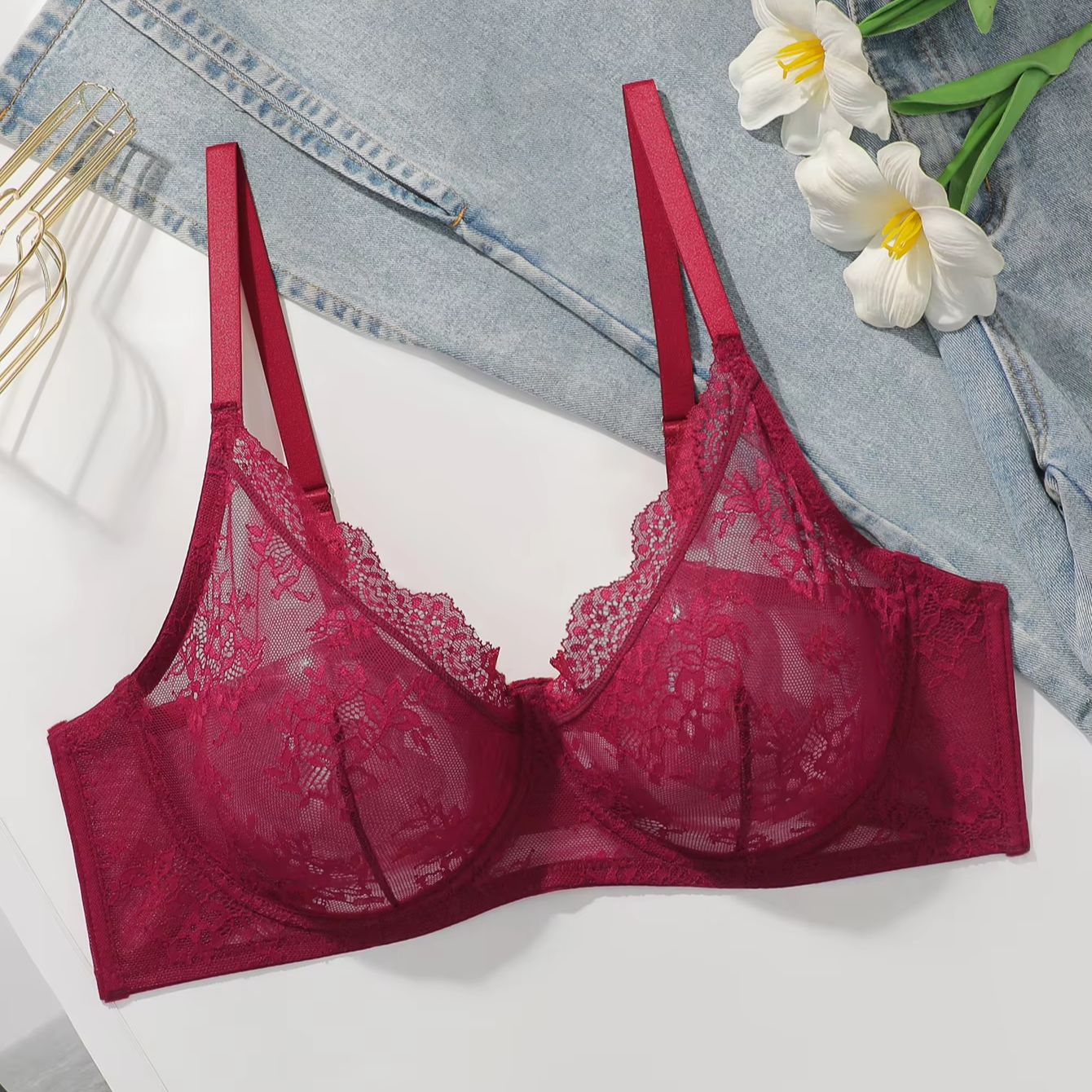 Women Plus Size Red Lace Sheer - Sheer Bra Lace recensie en prijs