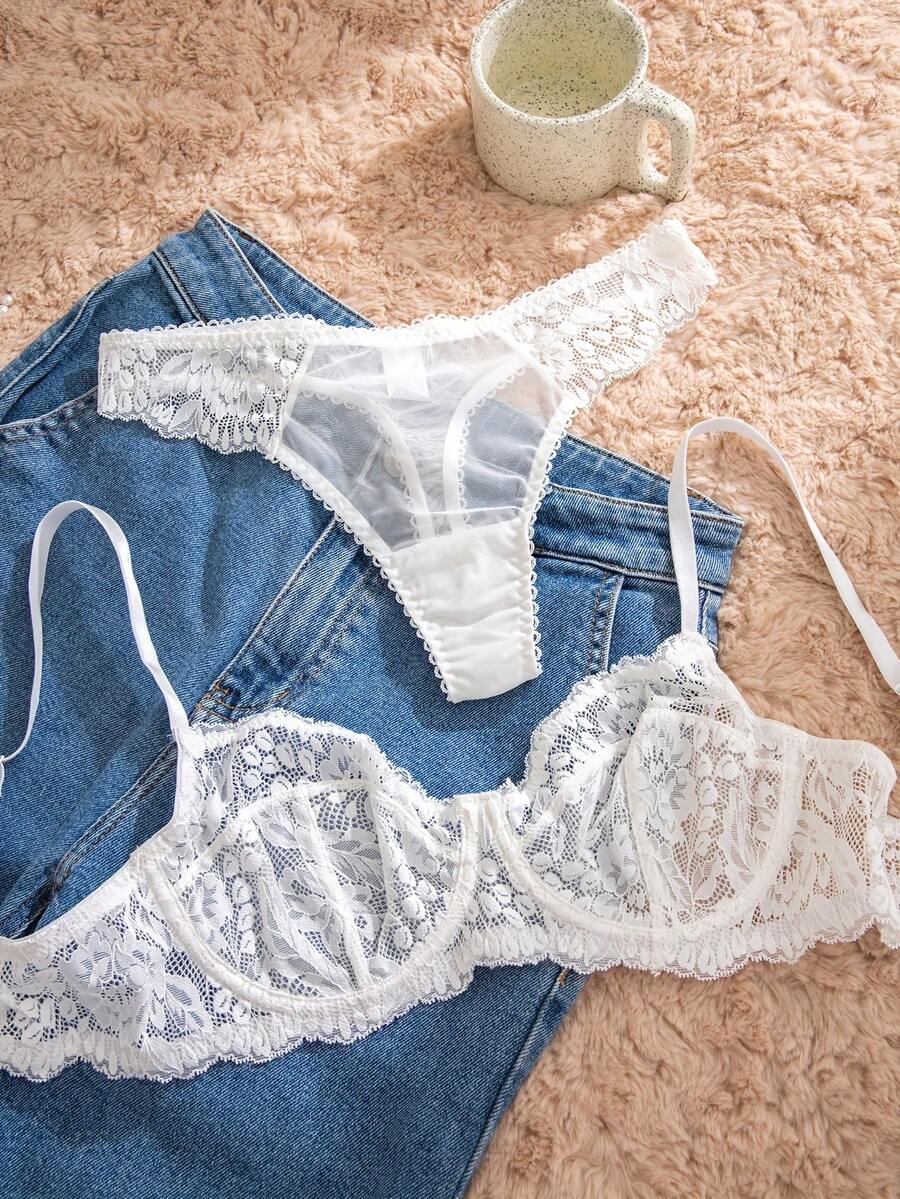 White Lace Bra and Panty Set w - Sheer Bra Lace recensie en prijs